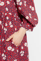 Louche Suzanne Roaring Daisy Print Long Sleeve Mini Dress - Red