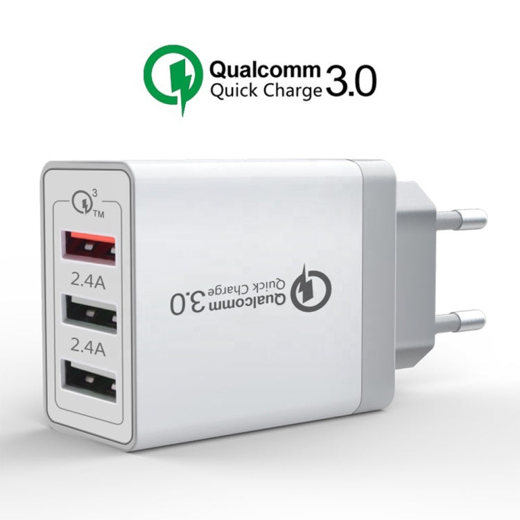 SDC-30W 2 in 1 USB to Micro USB Data Cable + 30W QC 3.0 USB + 2.4A Dual USB 2.0 Ports Mobile Phone Tablet PC Universal Quick Charger Travel Charger Set, EU Plug, with Micro USB Cable, EU Plug