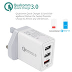 SDC-30W 2 in 1 USB to USB-C / Type-C Data Cable + 30W QC 3.0 USB + 2.4A Dual USB 2.0 Ports Mobile Phone Tablet PC Universal Quick Charger Travel Charger Set, UK Plug, with USB-C / Type-C Cable, UK Plug