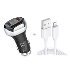 YSY-312 2 in 1 18W Portable QC3.0 Dual USB Car Charger + 1m 3A USB to 8 Pin Data Cable Set, with 8 Pin Cable