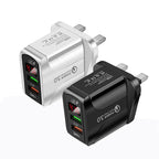 F002C QC3.0 USB + USB 2.0 Fast Charger with LED Digital Display for Mobile Phones and Tablets, UK Plug(White)