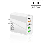 65W Dual PD Type-C + 3 x USB Multi Port Charger for Phone and Tablet PC, US Plug(White)