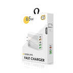 65W Dual PD Type-C + 3 x USB Multi Port Charger for Phone and Tablet PC, US Plug(White)
