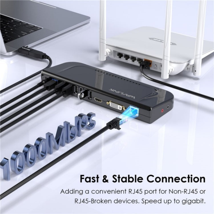 WAVLINK UG49DK4 Universal Laptop Docking Station Dual Monitor Supports DVI / HDMI / VGA(UK Plug)