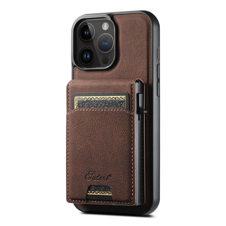 Suteni H19 Litchi Grain 2-in-1 MagSafe Removable Card Box Back Phone Case, For iPhone 12 Pro, For iPhone 17e / 16e