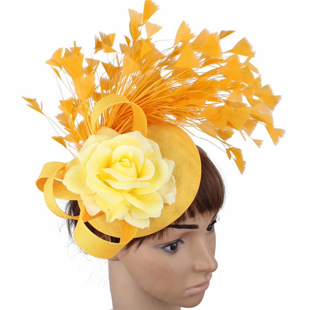 Yellow Fashion Hat Fedora Formal Dress Church Fascinators Hat Headband Party