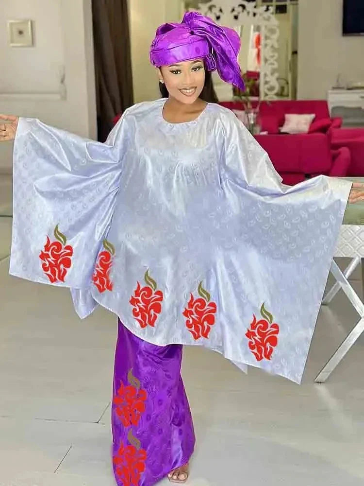 Shiny Bazin Riche Long Dresses For Ankara Women Daily Clothing Free Size 2024