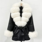Women's Large Faux Fur Leather Jacket Warm Autumn Winter Outwear High Street