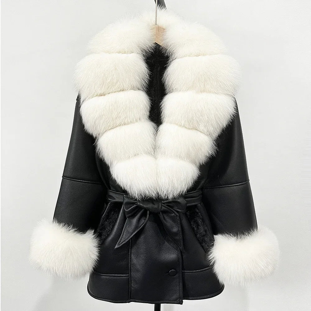 Women's Large Faux Fur Leather Jacket Warm Autumn Winter Outwear High Street