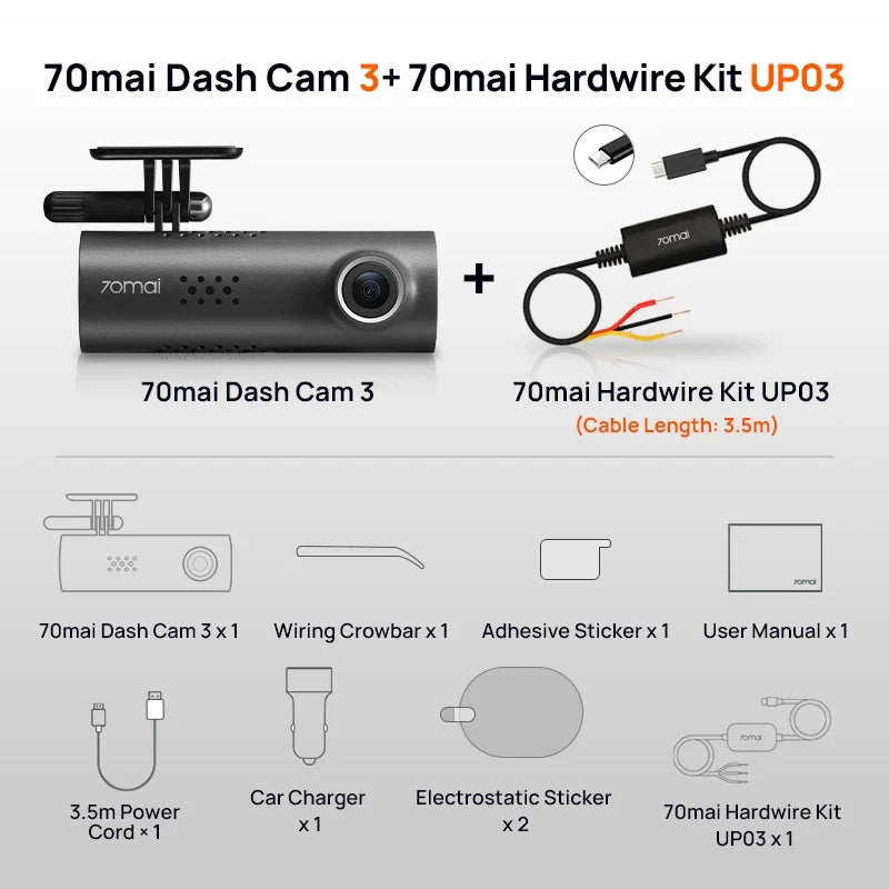 70mai Smart Dash Cam 3 M200  1080P WiFi Car Camera with Voice Control & Parking Mode