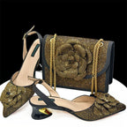 Women's Pointed-Toe Large Flower Decoration Rhinestone Low Heel Italian Shoes