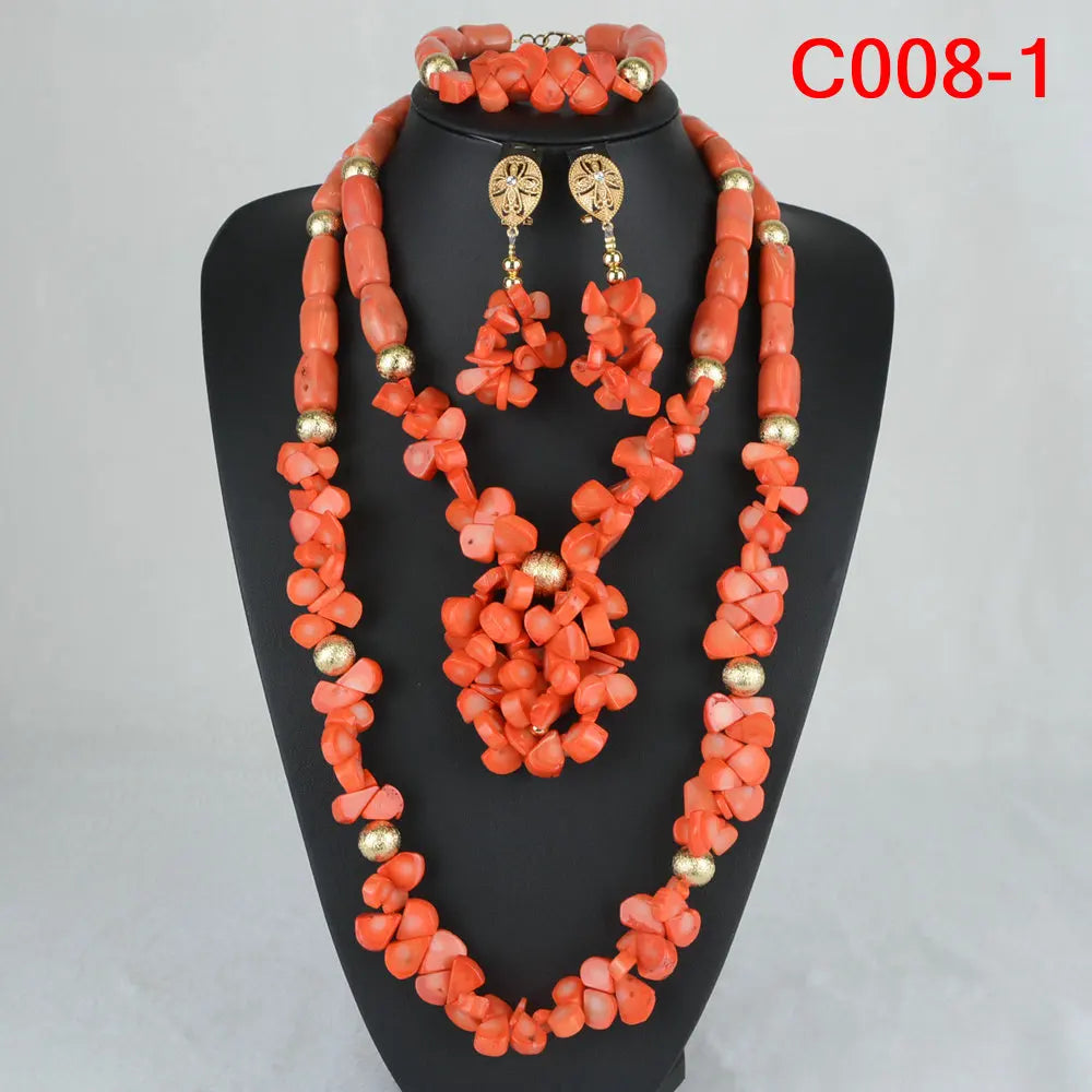 Latest Coral Jewelry Sets Nigerian Dubai Orange Necklace Sets of Beads African
