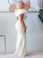 Elegant Women Long Evening Dresses Ruched Off Shoulder Slim Bodycon Mermiad