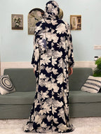 Women's Traditional Floral Ramadan Muslim Cotton Abayas Garment with attached Headscarf