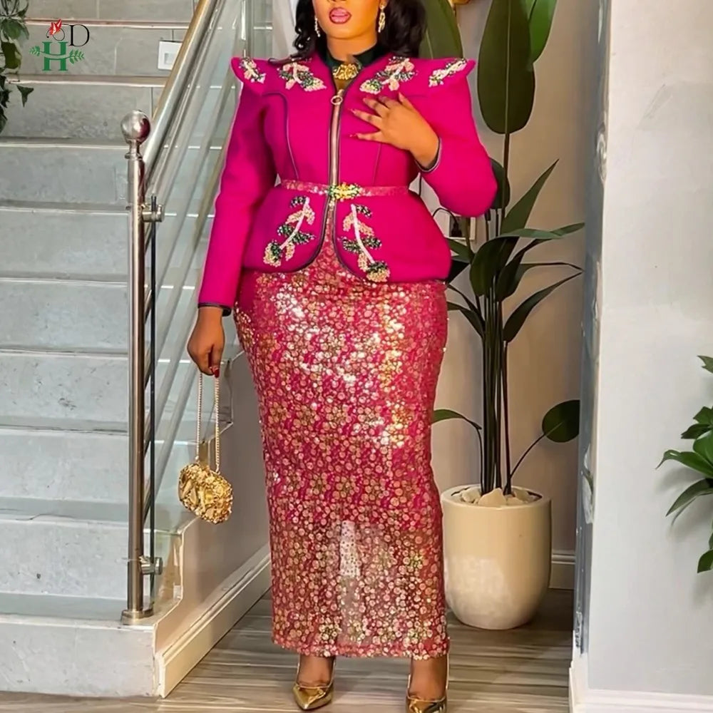 H&D African dresses for woman Turkey dress Sequin Diamond Robe Africaine African clothing Fashion Boubou Africain femme 2026 New