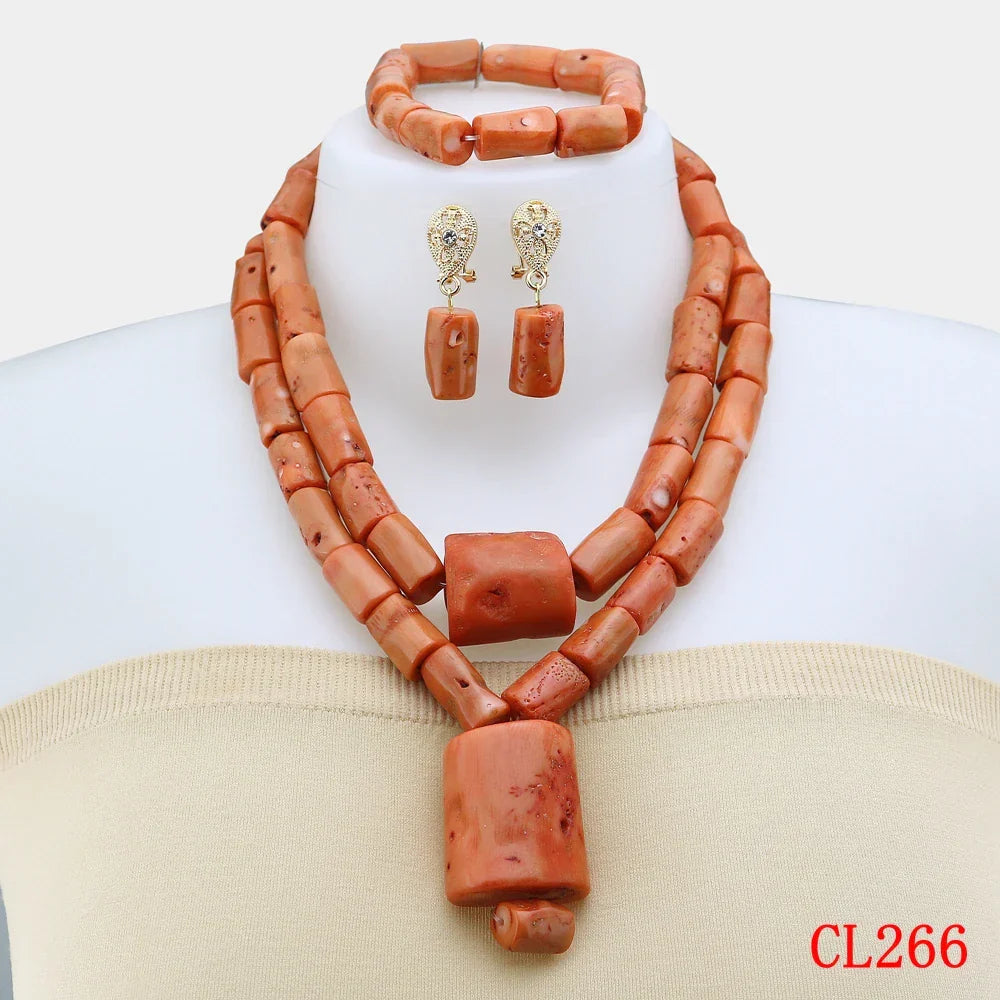 Fashion African Jewelry Set Nigerian Wedding Orange Coral Jewelry Set for Bride