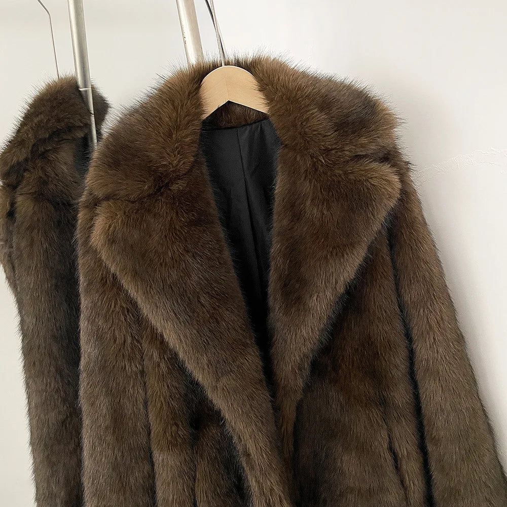 High Quality Long Length Woolen Faux Fur Coat Women's Autumn Winter Elegant Tailored Collar Jacket Non-Mink Fur Coats