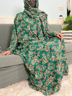 Women's Traditional Floral Ramadan Muslim Cotton Abayas Garment with attached Headscarf