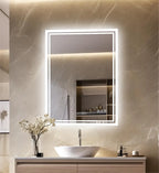 LED Light Bathroom Mirror Illuminated Wall Mounted Vanity Makeup Anti-Fog Rectangle 3 Colors Touch Light