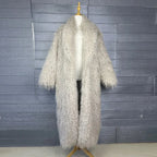 Faux Fur Jacket Women Long Coat Thick Fluffy Winter Warm Shaggy Overcoat Open Stitch Outerwear Turn Down Collar High Street