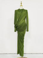 Women's Elegant Vintage Spliced Ribbon Turtleneck Long Sleeve Evening Maxi Dress