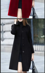 Women's Medium-Length Slimming Woolen Overcoat Autumn Winter plus Sizes Smooth Silhouette Single Breasted Button Closure