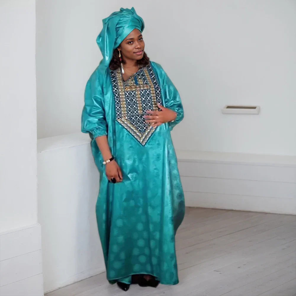 Elegant African Dresses for Women Traditional Bazin Embroidery Wedding Party