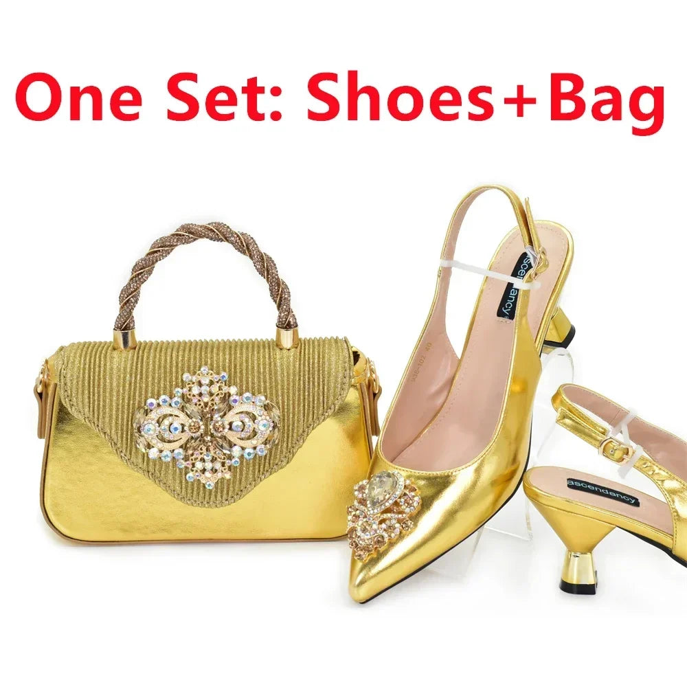 New Fashion Women Shoes and Bags To Match Set Nigeria Party Italian Shoe and