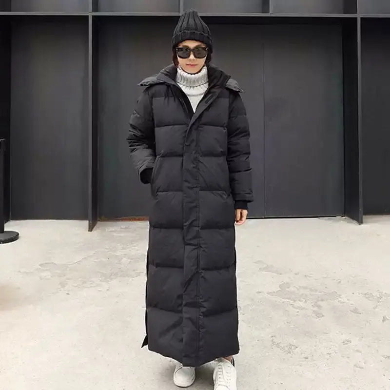 Women's Thickened Padded Cotton Parka Over-The-Knee Long Black down Coat Winter Warm Fashion Zipper Closure Slim Fit Female Jacket