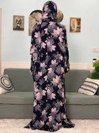 Women's Traditional Floral Ramadan Muslim Cotton Abayas Garment with attached Headscarf