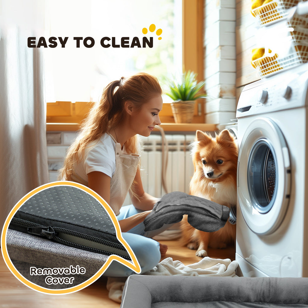 PawHut Dog Sofa Bed, Washable Pet Bed with Removable Cover and Non-Slip Bottom for Cats, Small and Medium Dogs, Grey