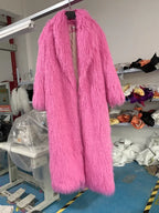 Faux Fur Jacket Women Long Coat Thick Fluffy Winter Warm Shaggy Overcoat Open Stitch Outerwear Turn Down Collar High Street