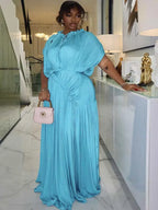 Long Summer Dress Woman High Waist Draped Chic Sky Blue Dress Straight One Piece Casual Elegant Maxi Dresses for Evening