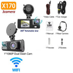 3 Lens Dash Cam 1080P Front, Rear & Interior Car Camera with WiFi & Night Vision