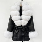 Women's Large Faux Fur Leather Jacket Warm Autumn Winter Outwear High Street