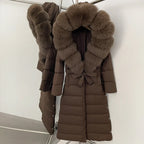 Real Faux Fur Collar Puffer Jacket Duck Down Thick Coat For Women