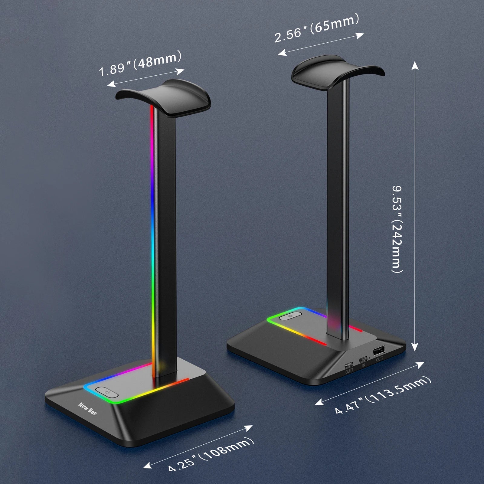 RGB Headphones Stand Holder Desk Gaming Headset with 2 USB Ports Cool Display Holder Non-Slip Rubber Base for Gamer