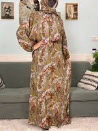 Women's Traditional Floral Ramadan Muslim Cotton Abayas Garment with attached Headscarf