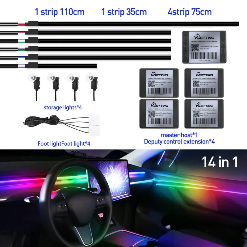 Car Ambient Lights RGB 64 Color Universal LED Interior