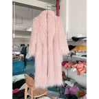 Faux Fur Jacket Women Long Coat Thick Fluffy Winter Warm Shaggy Overcoat Open Stitch Outerwear Turn Down Collar High Street