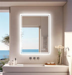 LED Light Bathroom Mirror Illuminated Wall Mounted Vanity Makeup Anti-Fog Rectangle 3 Colors Touch Light