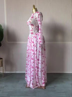 Women leaf Print patchwork smock Midi A-line Long Maxi Elegant Evening Dresses