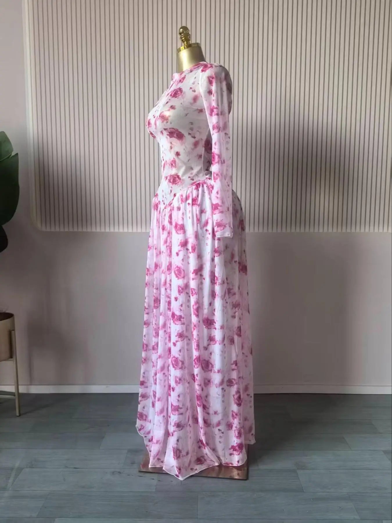 Women leaf Print patchwork smock Midi A-line Long Maxi Elegant Evening Dresses