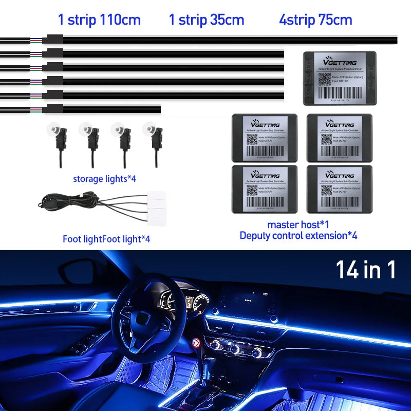 Car Ambient Lights RGB 64 Color Universal LED Interior