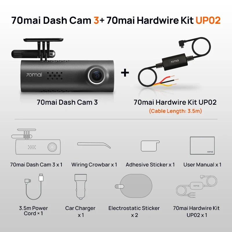 70mai Smart Dash Cam 3 M200  1080P WiFi Car Camera with Voice Control & Parking Mode