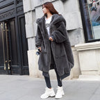 Winter Faux Fur Fashionable Hooded Cotton Long Plush Fleece Temperament Loose Jacket for Women