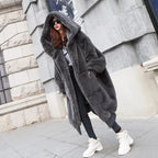 Winter Faux Fur Fashionable Hooded Cotton Long Plush Fleece Temperament Loose Jacket for Women