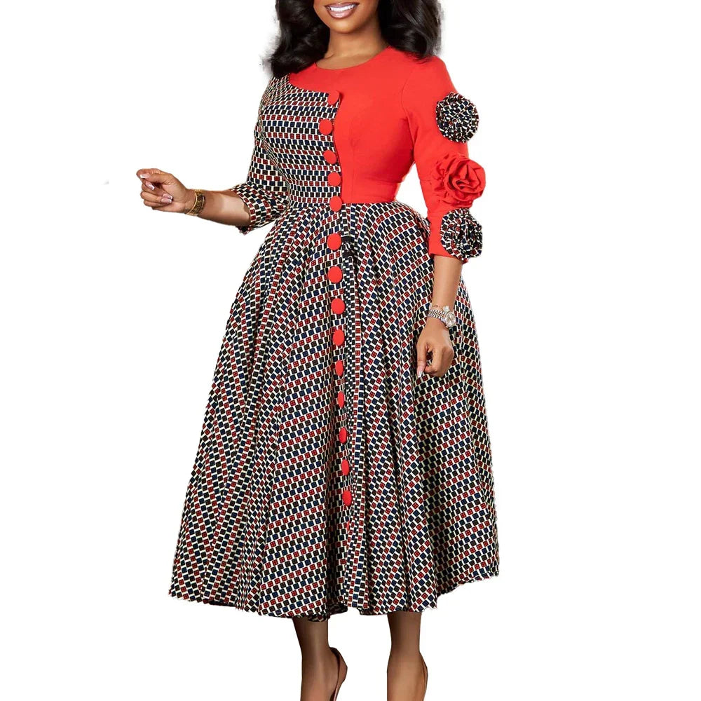 Elegant Rich Dashiki Traditional African Gowns for Women 3/4 Sleeve for Party