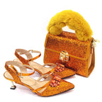 Women's Italian Fashion Peep Toe Pump Shoes with Matching Bag Set for Wedding
