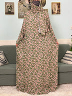 Women's Traditional Floral Ramadan Muslim Cotton Abayas Garment with attached Headscarf